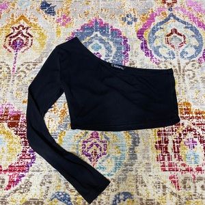 One Shoulder Long Sleeve Cropped Top